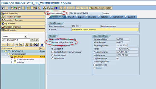 ABAP Webservice: RFC-fähigen Funktionsbaustein anlegen