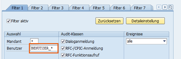 Abbildung 4: Einrichtung der Filterkriterien mit Wildcards