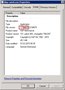 SAP Kernel Version Dateieigenschaften