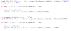 Codebeispiel, Ausgabe des Rückgabewertes der RFC_READ_TABLE Funktion