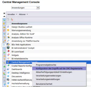 Anwendungen --> Central Management Console --> Rechtsklick