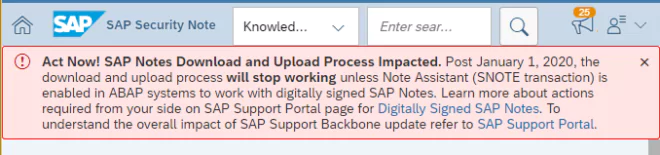 Warn-Hinweis im SAP Support Launchpad