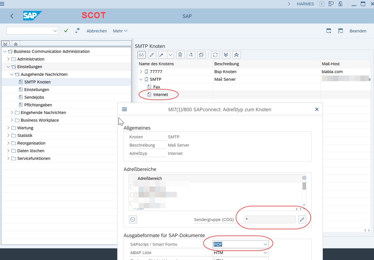 SCOT Konfiguration Sendergruppe (Benutzerparameter CDG)