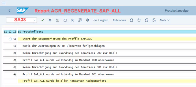 Transaktion SA38 - AGR_REGENERATE_SAP_ALL
