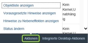 Aktionsmenü in der Hinweisübersicht