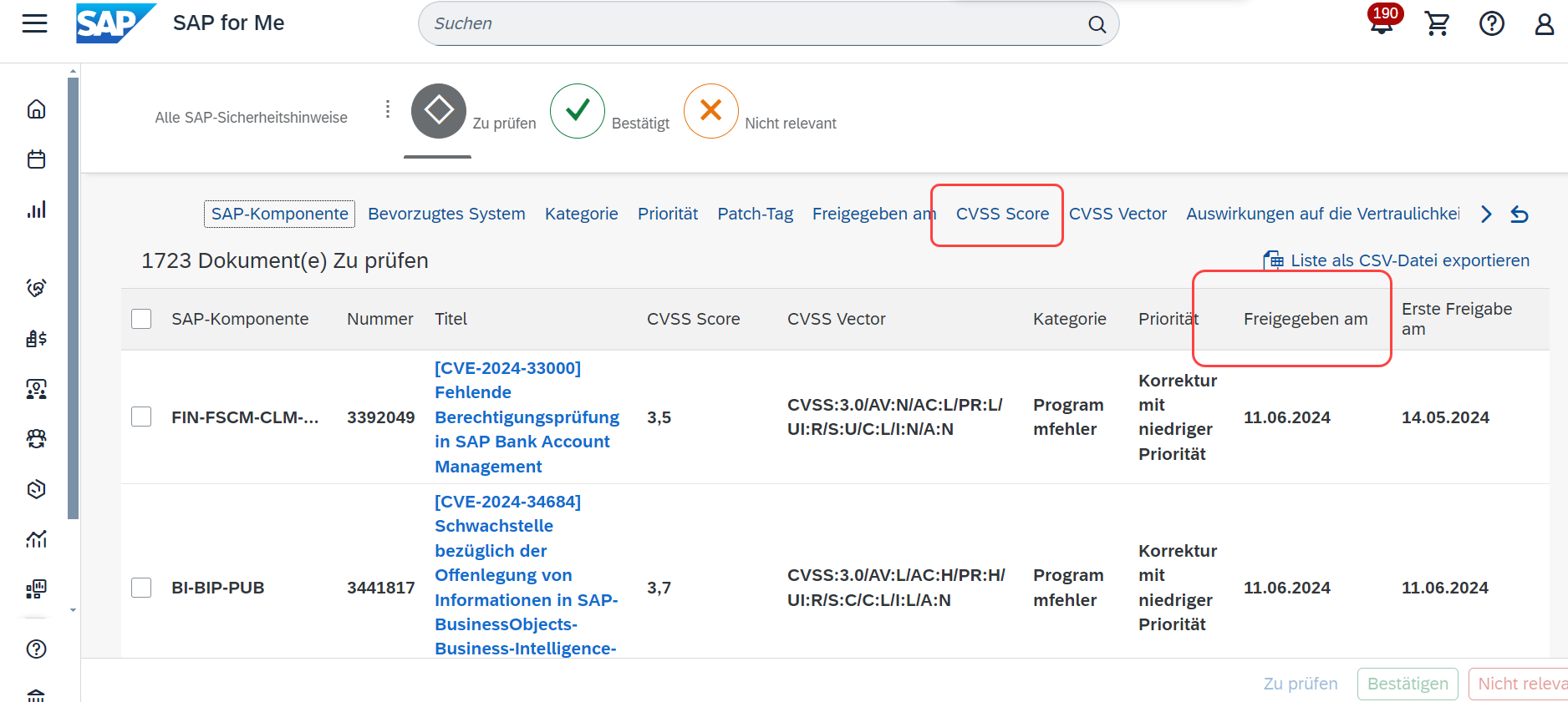 SAP Security Patchday Security Notes SAP for me ohne Filter
